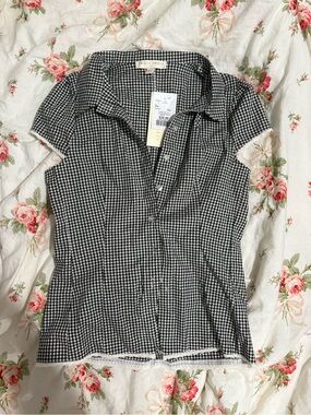 Lace-Trimmed Gingham Button Up Shirt